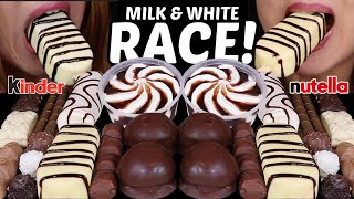 ASMR MILK amp WHITE CHOCOLATE RACE GIANT CHOCOLATE ICE CREAM BAR ZEBRA CAKE KINDER NUTELLA 먹방 [upl. by Nared]