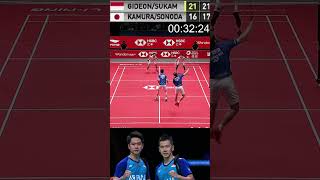 Rally panjang The minions melebihi 1 menitKevinGideon vs kamurasonodashortsbadmintonbwf [upl. by Eelaras]