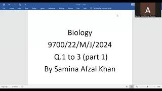 As level Biology Paper 22 May June 2024 Part 1 Q1 to 3 [upl. by Maillil]