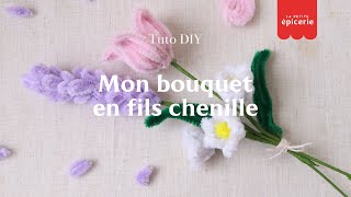 TUTO 💐 Comment créer un bouquet en fils chenille  La lavande la tulipe et et la nivéole [upl. by Lenej]