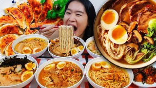 RAMEN CRAVINGS MUKBANG Japanese Tonkotsu Pork Noodles Fried Dumplings amp Chinese Jajangmyeon  ASMR [upl. by Ahsitul]