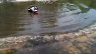 KAWASAKI KLR 650 RIDING THROUGH A DEEP RIVER WITH SNORKEL [upl. by Ecnerolf36]