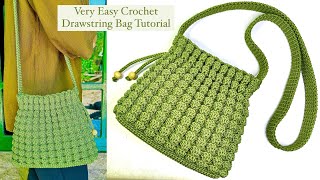 Crochet Drawstring Bag Easy Tutorial [upl. by Stephania]