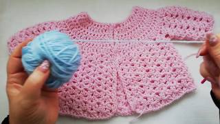 Baby crochet cardigan by Crochet Nuts shells on dc yoke newborn [upl. by Laird]