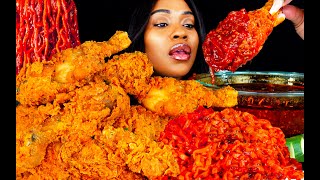 SPICY FRIED CHICKEN MUKBANG  2x SPICY NOODLES  MUKBANG  CAJUN SEAFOOD BOIL SAUCE  ASMR EATING [upl. by Ahsim]