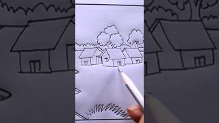 How To Draw A Easy Scenery🏡❤️Riverside Scenery Drawing🏠💚❤️howtodraw easydrawing drawing [upl. by Esela]