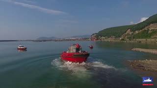 Med Marine  ER76 RAscal 1800 ASD Tugboat Launching [upl. by Elocel]