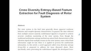 Cross Diversity Entropy Based Feature Extraction for Fault Diagnosis of Rotor System [upl. by Crystie]