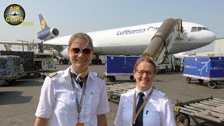 BEST CREW Inge amp Claudia MD11 Cockpit Movie MumbaiHongkong Lufthansa Cargo AirClips Cockpit Docu [upl. by Dorella]