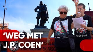 Demonstratie tegen standbeeld in Hoorn Weg met JP Coen [upl. by Moazami819]