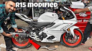 R15 New Model 2023 white colour 🤍 modified  R15 40 Exhaust sound 😜 [upl. by Ruperta]