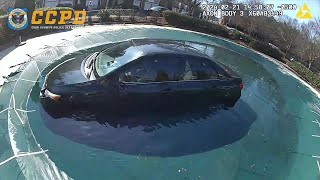 Car Driven Through Fence Lands on Top of Pool Cover [upl. by Jerald525]