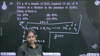 0ampsdot2 g of a sample of H2O2 required 10 mL of N KMnO4 in a titration in the presence of H2SO4 [upl. by Sinnard174]