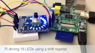 Raspberry Pi driving 16 LEDs using a shift register [upl. by Ahtelahs]