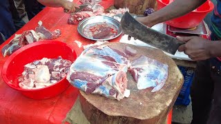 amazing fresh live beef meat cutting skill in morning market [upl. by Aufa]