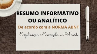 Como fazer RESUMO INFORMATIVO ou ANALÍTICO de acordo com a NORMA ABNT – Exemplo no Word [upl. by Negrom]