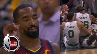 JR Smith waves goodbye to Marcus Smart after CavsCeltics scuffle  NBA Preseason Highlights [upl. by Akenn614]