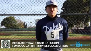 Benjamin Tena RHP 6’0” Recruiting Video [upl. by Delaryd435]