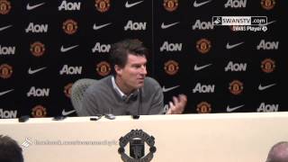 Swansea City Video Michael Laudrup after 21 win at Old Trafford [upl. by Nylirehc]