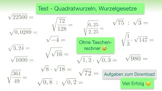 Flipped Classroom  3 Test  Quadratwurzeln  Wurzelgesetze  im Kopf  ohne Taschenrechner [upl. by Chapin]