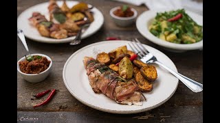 Gegrillte Hühner Saltimbocca mit AvocadoKartoffelSalat Wedges amp Pesto [upl. by Giavani]