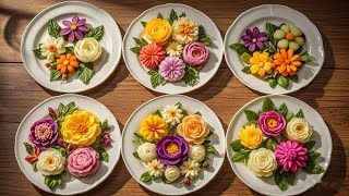 🌹Carving Art Carving Vegetables Into Various Flowersfruitarrangement knifeskills kitchen [upl. by Ylatan803]