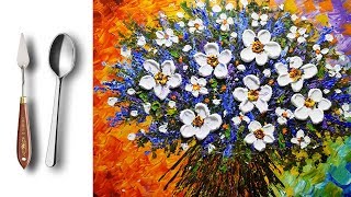 Challenge  12  White Flowers Bouquet Acrylic Palette Knife Painting [upl. by Benildas427]