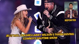 Jelly Roll Crashes Lainey Wilson’s Thanksgiving Cowboys Halftime Show [upl. by Atilrac695]