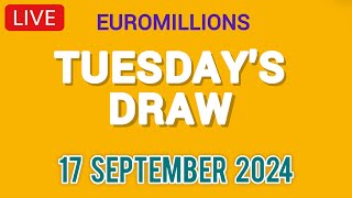 The National Lottery Euromillions Draw Live Results From Tuesday 17 Sep 2024  euromillions live [upl. by Ayikin]