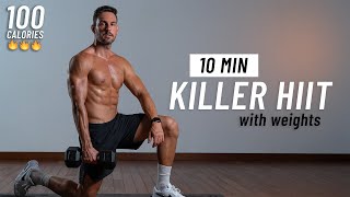 10 Min KILLER HIIT Workout With Weights  Full Body Cardio At Home [upl. by Yessydo]