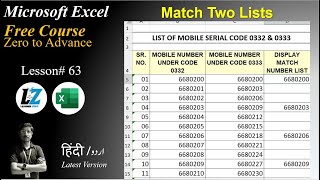 62 How to Match Two Lists in Microsoft Excel  Lesson 63  MS Excel Free Course excel learning [upl. by Einna]