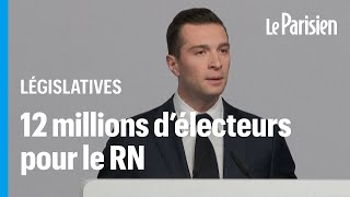 Législatives  Bardella salue « un verdict sans appel » avec 335  pour le RN [upl. by Iruahs561]