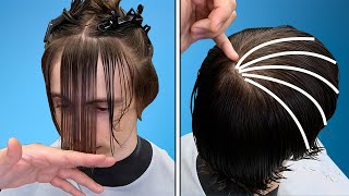 How To Scissor Cut Long Mens Hair  Create Layers and a Perimiter [upl. by Aiam215]