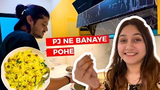 Pj ne banaye pehli bar pohe🙈😬😬 pjdivya vlog [upl. by Dnomder]