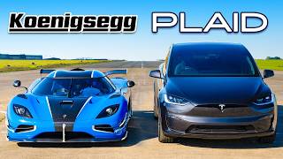 Koenigsegg v Model X Plaid DRAG RACE [upl. by Anaira]