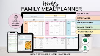 Weekly Family Meal Planner  Recipe Journal  Food Inventory  Weight Loss Planner  Grocery List [upl. by Dionis773]