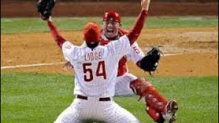 Brad Lidge strikes out Eric Hinske to stay perfect for the 2008 season Phillies win the World Series [upl. by Copp]