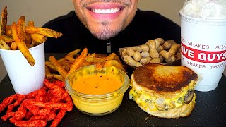 ASMR FIVE GUYS BURGERS FRIES GRILLED CHEESE BURGER SAUCE OREO MILKSHAKE MUKBANG EATING SHOW [upl. by Retlaw]