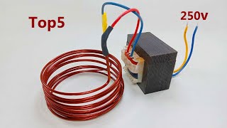 Free energy 250v generator Top5 copper coil Light Bulb electric AC condenser 50KV Transformer Ideas [upl. by Aicnom71]