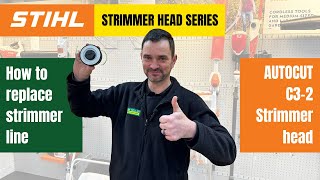 How to change strimmer line in the Stihl Autocut C32 strimmer head  Stihl Strimmer head series [upl. by Hamil]