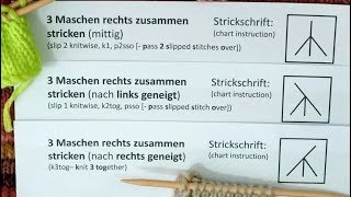 kleineKumpels Strickschriften quot 3 Maschen rechts zusammen strickenquot  quotk3tog sKtogPssoquot [upl. by Reinnej]