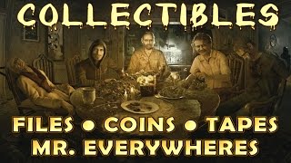 Resident Evil 7 All Collectible Locations Files Antique Coins Mr Everywhere Tapes EASYNORMAL [upl. by Gabriell635]