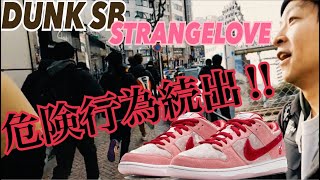 【都内並びレポ】危険行為続出で警察出動、販売中止一歩手前⁉︎STRANGELOVE SKATEBOARDS ×NIKE SB DUNK LOW [upl. by Nhojleahcim]