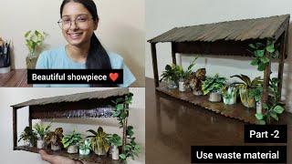 Beautiful showpiece making with waste material  DIY how to make paper house plant amp plant stand [upl. by Selassie]