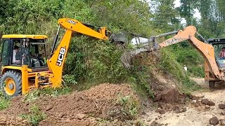 JCB AND Case Backhoes Working to Widen the Mountain Narrow Road [upl. by Maurise]