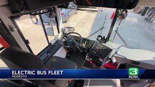 Modesto City Schools becomes 1st district in CA to convert half of its bus fleet to electric [upl. by Etireugram]