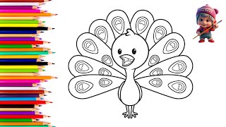 How to Draw a Peacock 🦚  Drawing and Pencil Coloring for Kids and Toddlers Easy Step by Step [upl. by Walling]