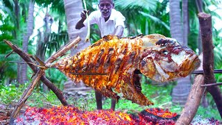 GIANT GLASS TREVALLY FISH GRILL  Delicious Boneless Fish Recipe  Village Grandpa [upl. by Chandra921]