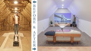 DIY ATTIC TO 4K HOME THEATER RENOVATION  how to remodel an attic [upl. by Enra]