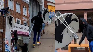 Moment Banksy artwork is stolen  SWNS [upl. by Tabber]